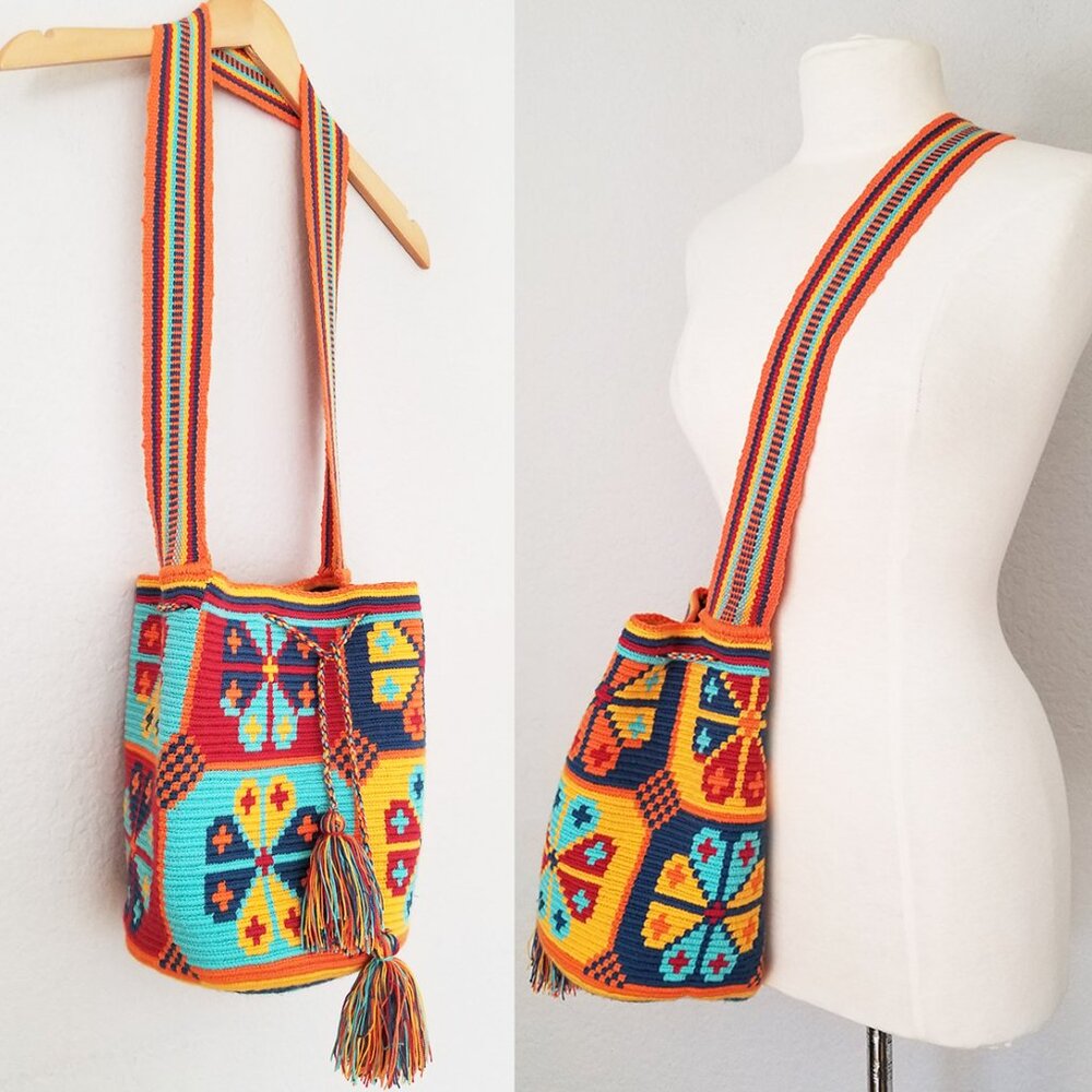 Wuitusu Large Handmade Crochet Wayuu Mochila Tribe‎ Crossbody Bucket Bag $110 - Picture 15 of 16